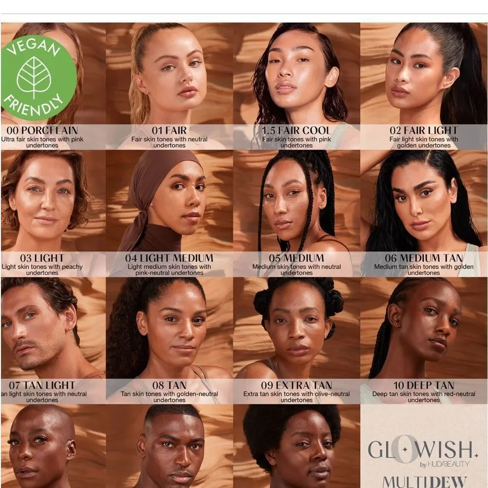 Huda Beauty Glowish Multidew Skin Tint available in 9 shades UPDATED NEW SHADES